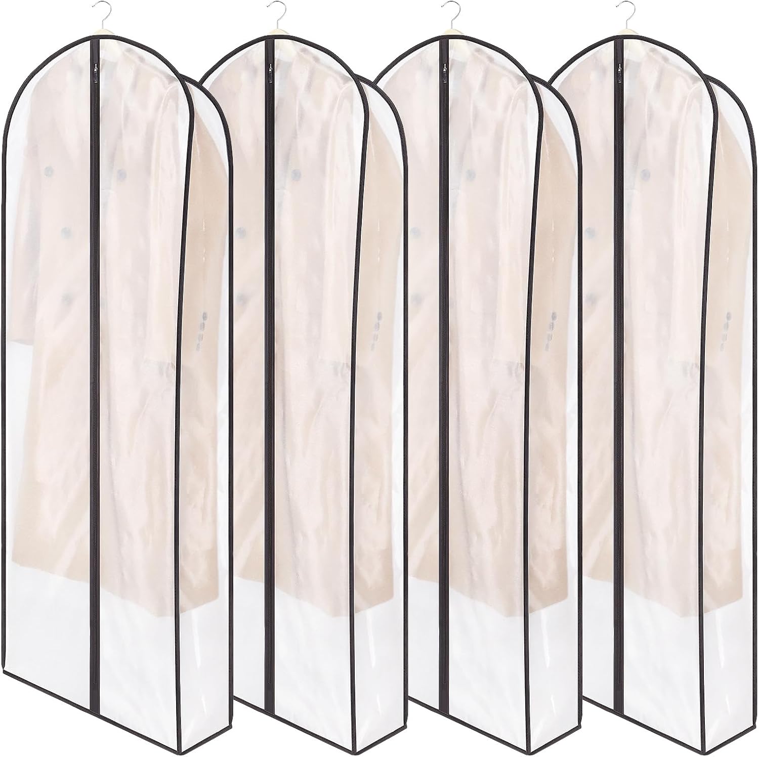 Zilink Breathable Leather Jacket Coat Storage Bags 60” Dress Bags for Gowns Long Dust Covers for Hanging Clothes with 7" Gussted Wrinkle Free for Leather Jacket Fur Coat Puffy Dress Storage, Set of 4