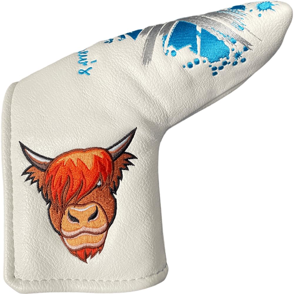 Scotland White Blade Putter Cover - St Andrews, Highland Cow Bagpipes (Blade Putter Cover)
