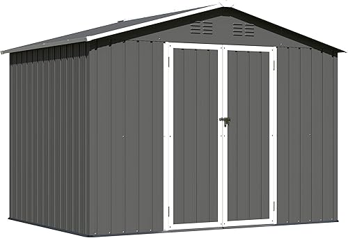 Cobertizos de almacenamiento para exteriores de 8 x 6 pies con cerradura de metal para jardín, casa de almacenamiento anticorrosión con doble puerta