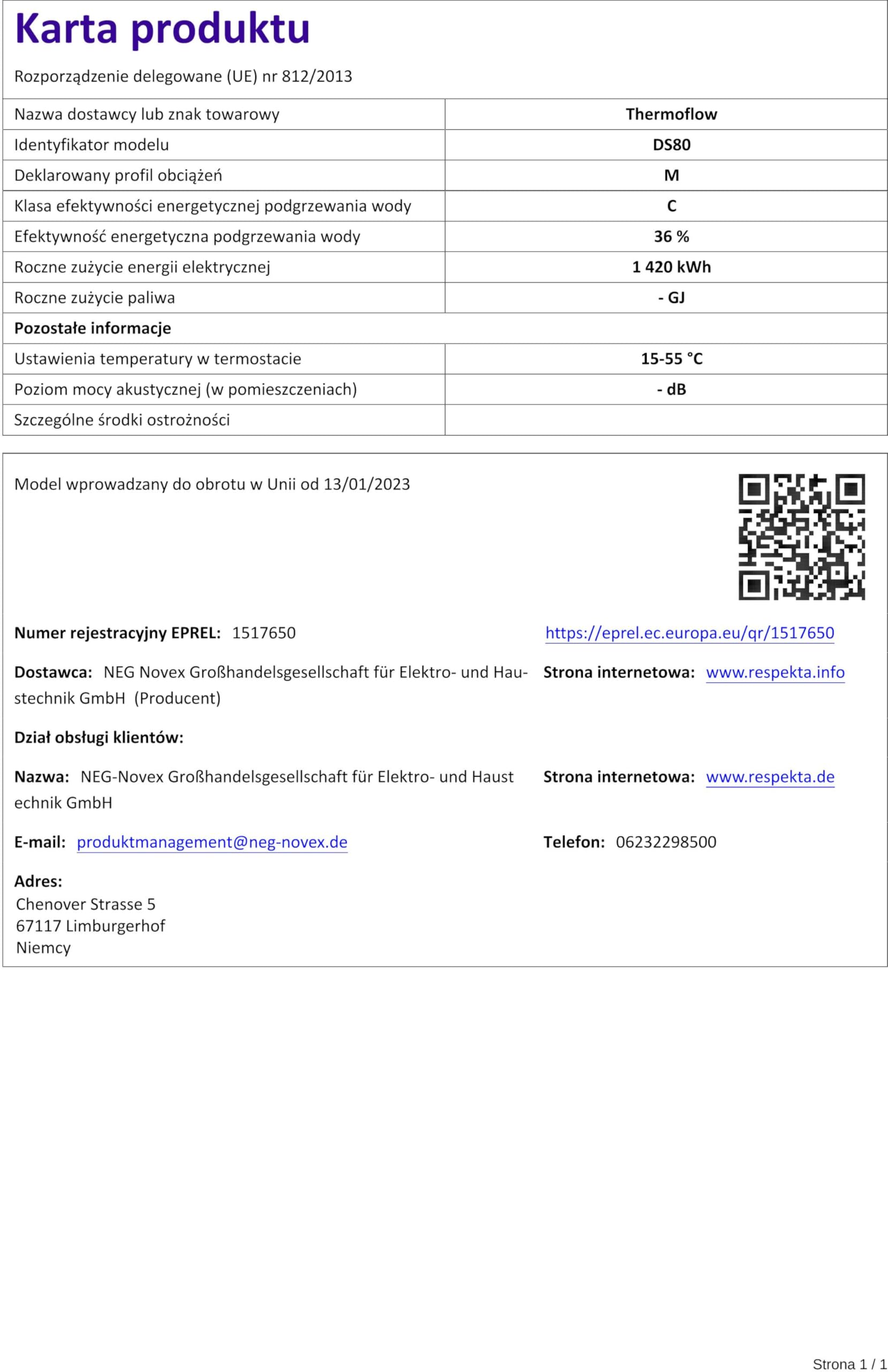 Thermoflow DS80 Warmwasserspeicher 80 Liter druckfest/steckerfertig/bis 75 °C/G 1/2“ Anschluss/Warmwasserbereiter für Küche, Waschtisch, Dusche oder Badewanne