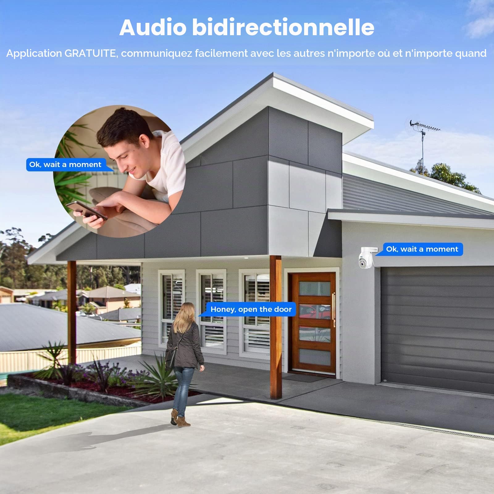 Hiseeu 2K PTZ Caméra de Surveillance WiFi, PTZ Caméra IP Vision Nocturne Couleur Détection Humaine Suivi Automatique 355° 90°,Son d'Alarme Audio Bidirectionnel Carte SD, Kit Compatible, IP66