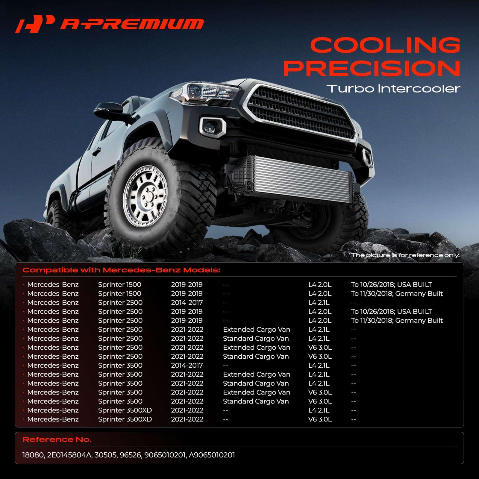 A-Premium Intercooler turbo compatibile con Mercedes-Benz Sprinter 2500 3500 2013-2018 2.1L 3.0L turbo