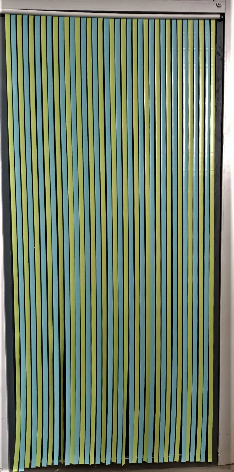 DWD® Deluxe Heavy Duty Bug Blind, Fly Blind, Strip Blind, Door Blind, Pastel Sky Blue & Lime Green, Wipe Clean PVC Material, for uPVC Door Frames, 90cm Wide x 200cm Drop, Made in UK