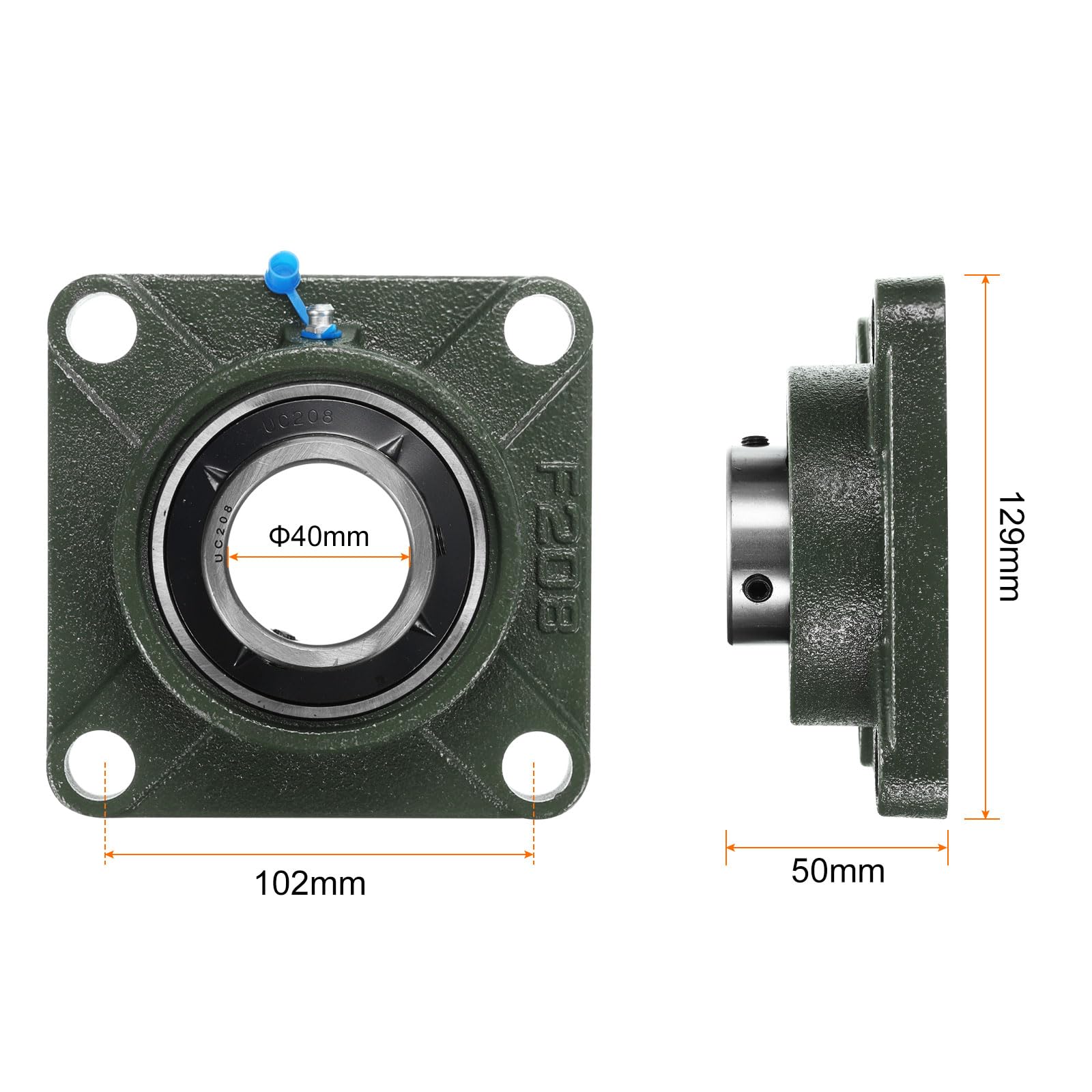 uxcell 2 cuscinetti UCF208 con foro da 40 mm, autoallineamento, base in ghisa solida, flangia quadrata montata su cuscinetti in acciaio cromato
