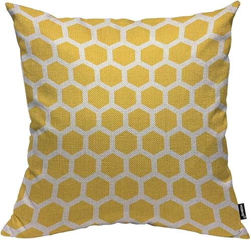 HOSNYE Funda de cojín con diseño de panales de abeja, color amarillo y blanco, patrón abstracto de algodón y lino para sofá, cama, sofá, automóvil,