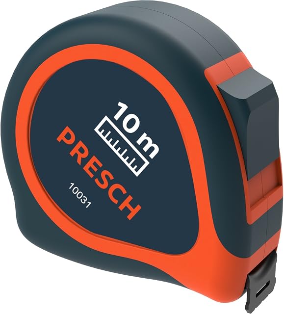 Presch Tape Measure 10 Metre - Robust Large Measuring Tape Metric, Riveted, with Metal Belt Holder and Retractable Measure Tape 10m