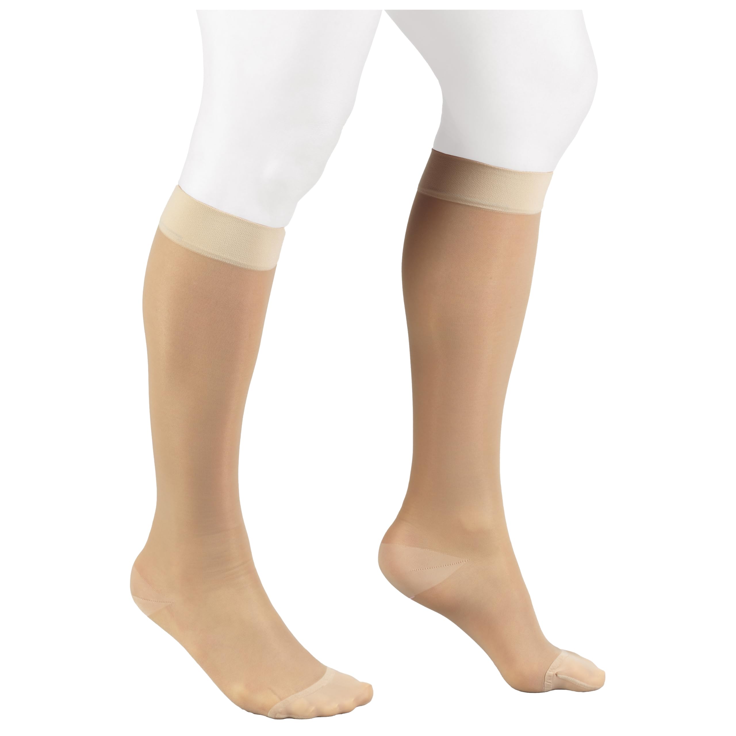Medias de compresión transparentes NuVein de 15 a 20 mmHg para mujer, de nailon de denier medio, hasta la rodilla, punta cerrada, beige claro, talla 2X grande