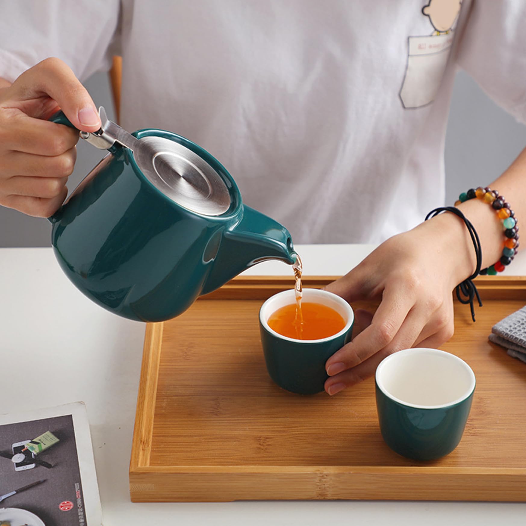 Tetera Infusor de té con infusor Tetera de cerámica de gran capacidad de 580 ml con tapa y mango para preparar té de hierbas y hojas sueltas
