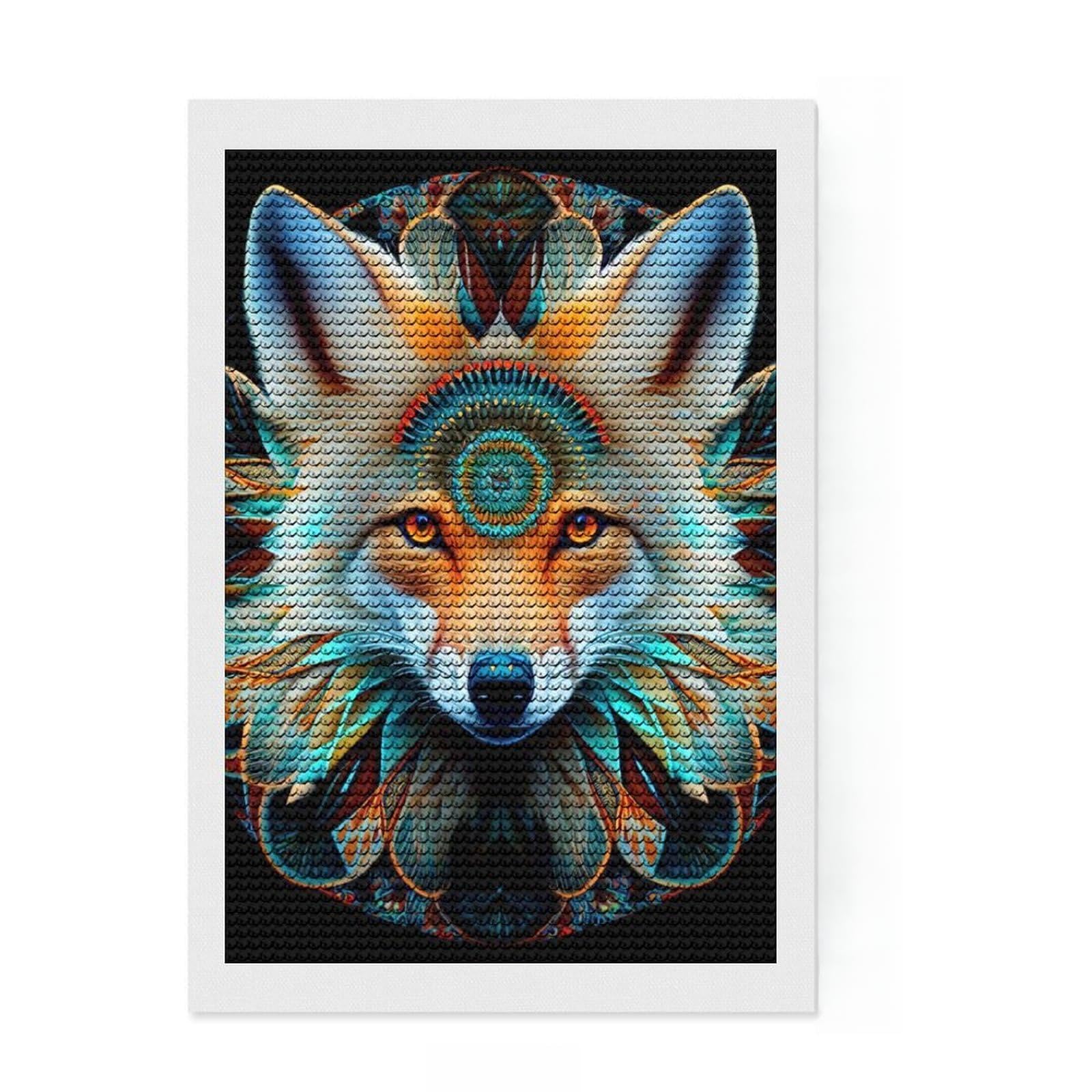 Junmoney Fox Diamond Painting Set 8"x12", Easy to Enjoy, Easy Handmade Project, Boho Decor, Birthday Gift, Stress Relief Craft