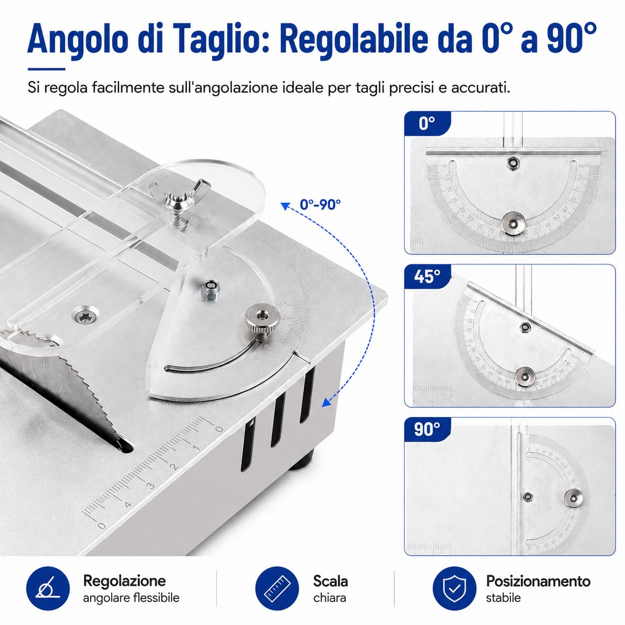 VOBOR Mini Sega Circolare da Tavolo con Disco per Lucidatura e 4 Lame, Altezza Regolabile, Alimentatore a 7 Marce, Lama per Sega da 0,1 a 15 mm, per Legno Fatto a Mano
