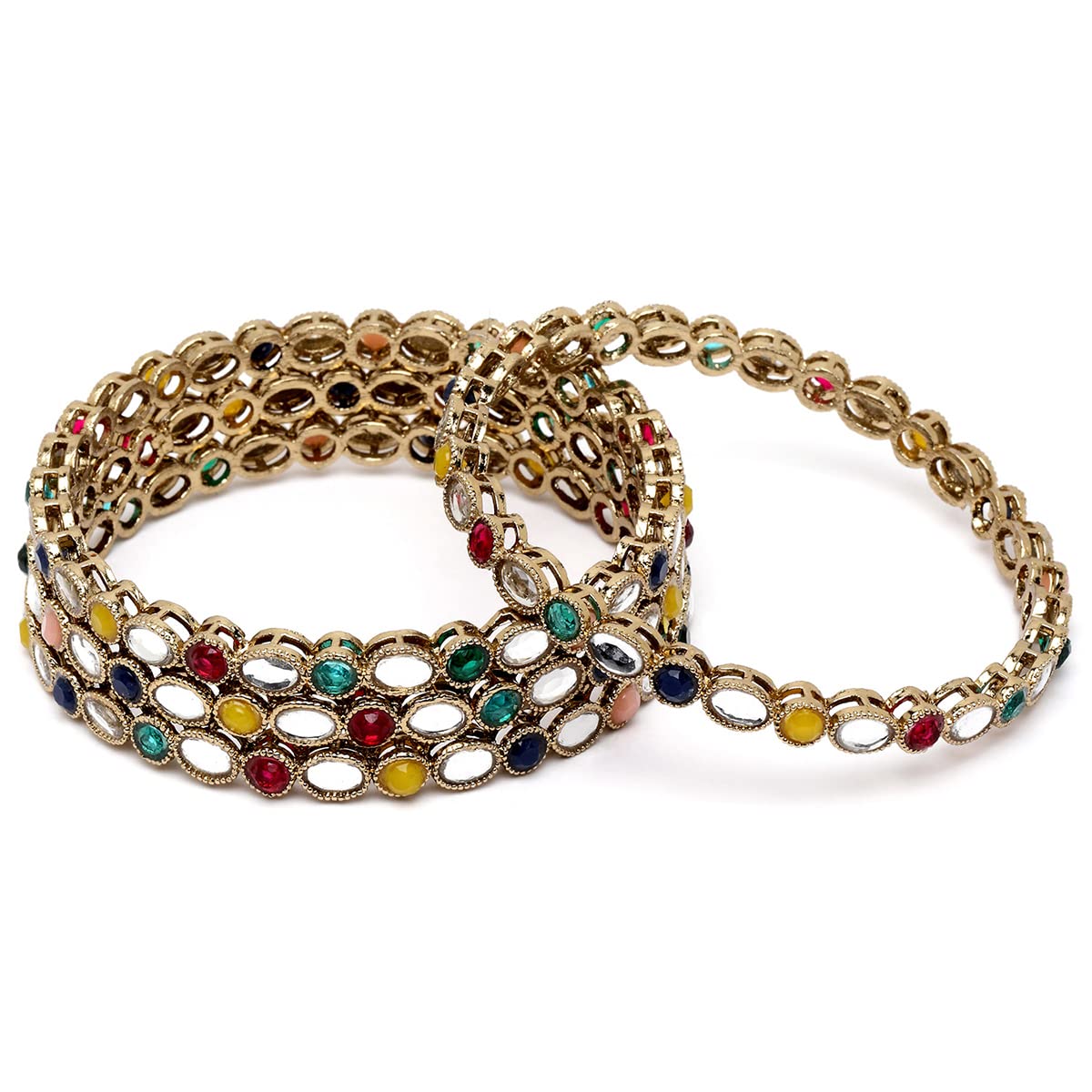 Karatcart Gold Plated Set of 4 Oval Shape Multicolor Stone Studded Bangles for Women (B0BT9T5BX2) Amazon Price History, Amazon Price Tracker