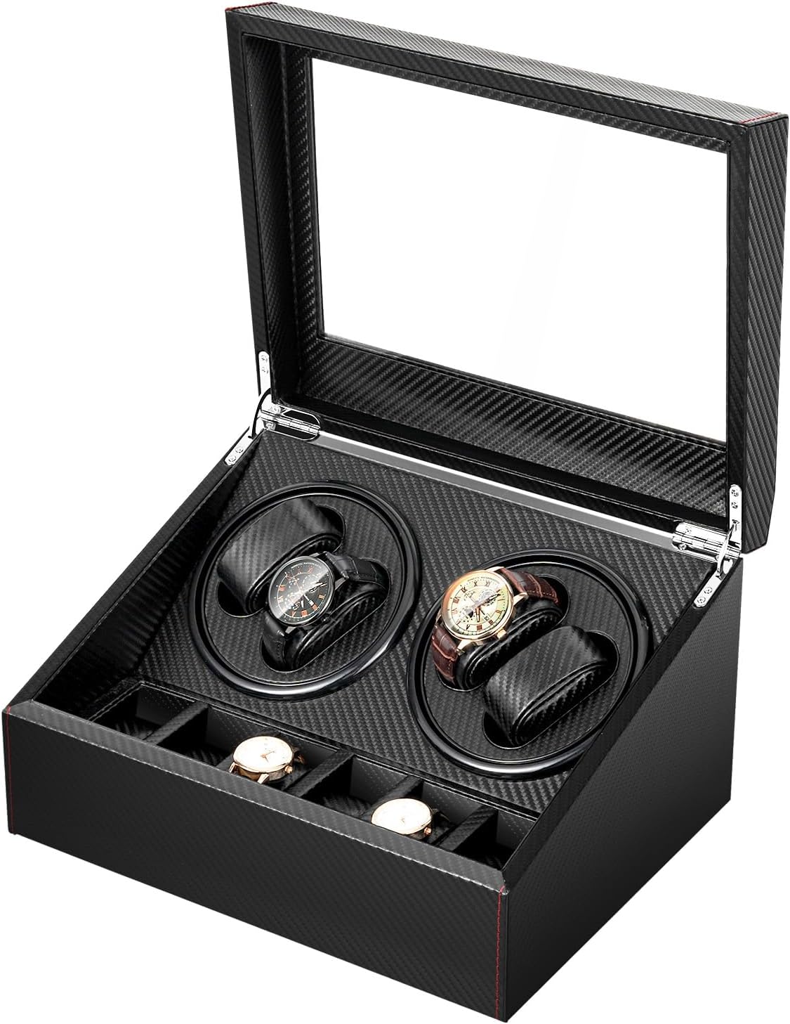 Automatic Watch Winder Box with Silent Motor, 4+6/8+5/8+9 Slots Large Capacity Watch Display Case with Multiple Modes, Clear Door, Lock, Gift for Watch Collector, Watch Store Display & Storage