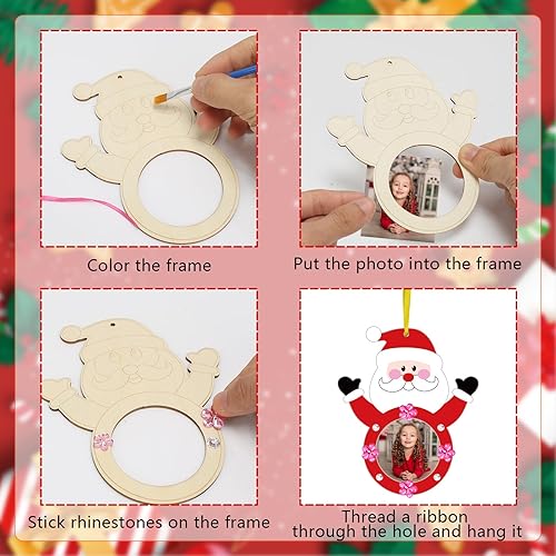 Miniatura 5 de RGISHOP Paquete de 24 manualidades de Navidad para niños, adornos de Navidad de madera, pan de jengibre, Papá Noel, muñeco de nieve, reno, marco