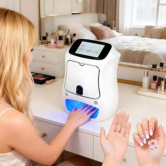 Smart 3D Nail Art Printer Machine with 5 Touchscreen & App Control, 4800DPI High-Resolution, Auto Nail Shape Recognition, 3000+ Designs, DIY Custom Printing Kit for Home & Salon Printer
