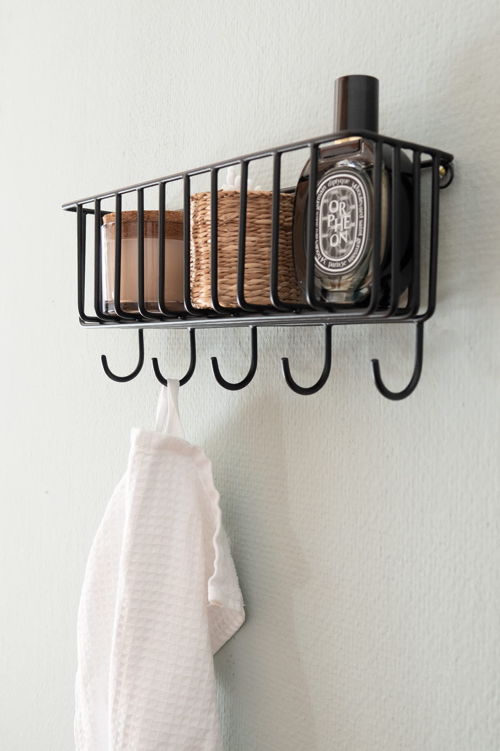 Cesta de almacenamiento Fynn con gancho negro de 30 x 13 cm, soporte para utensilios de cocina, estante para especias