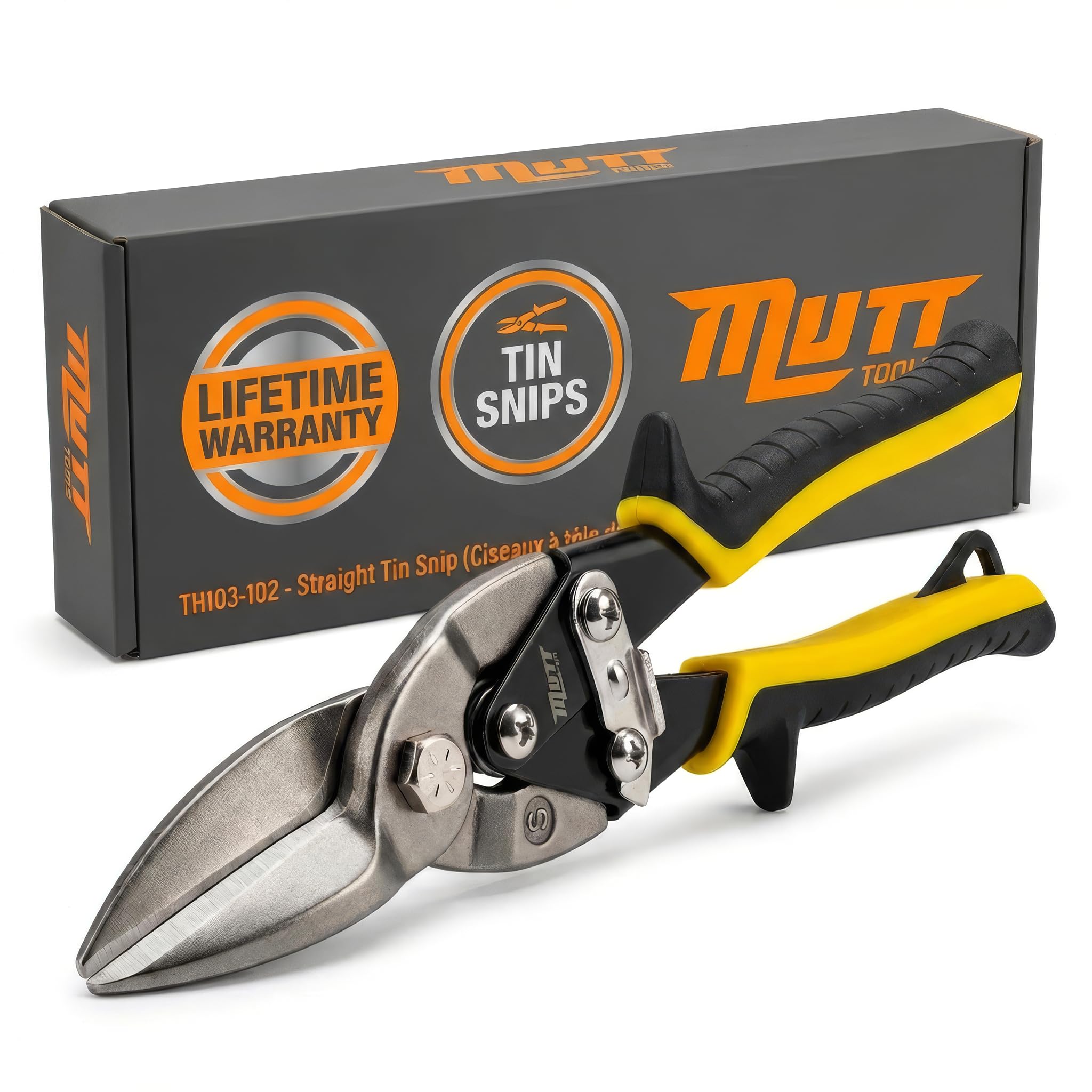 Mutt Tools 10" Heavy Duty Metal Cutting Shears - Professional Tin Snips for Sheet Metal, Stainless Steel & Aluminum - Straight Cut HVAC Scissors with Ergonomic Grip