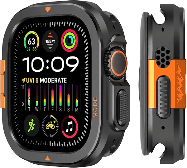 Suphart 2 in-1 Metal Cover Compatible with Apple Watch Ultra 3/2/1 Case 49mm, Rugged Bumper with Back Protector for iWatch Ultra 49mm, Black
