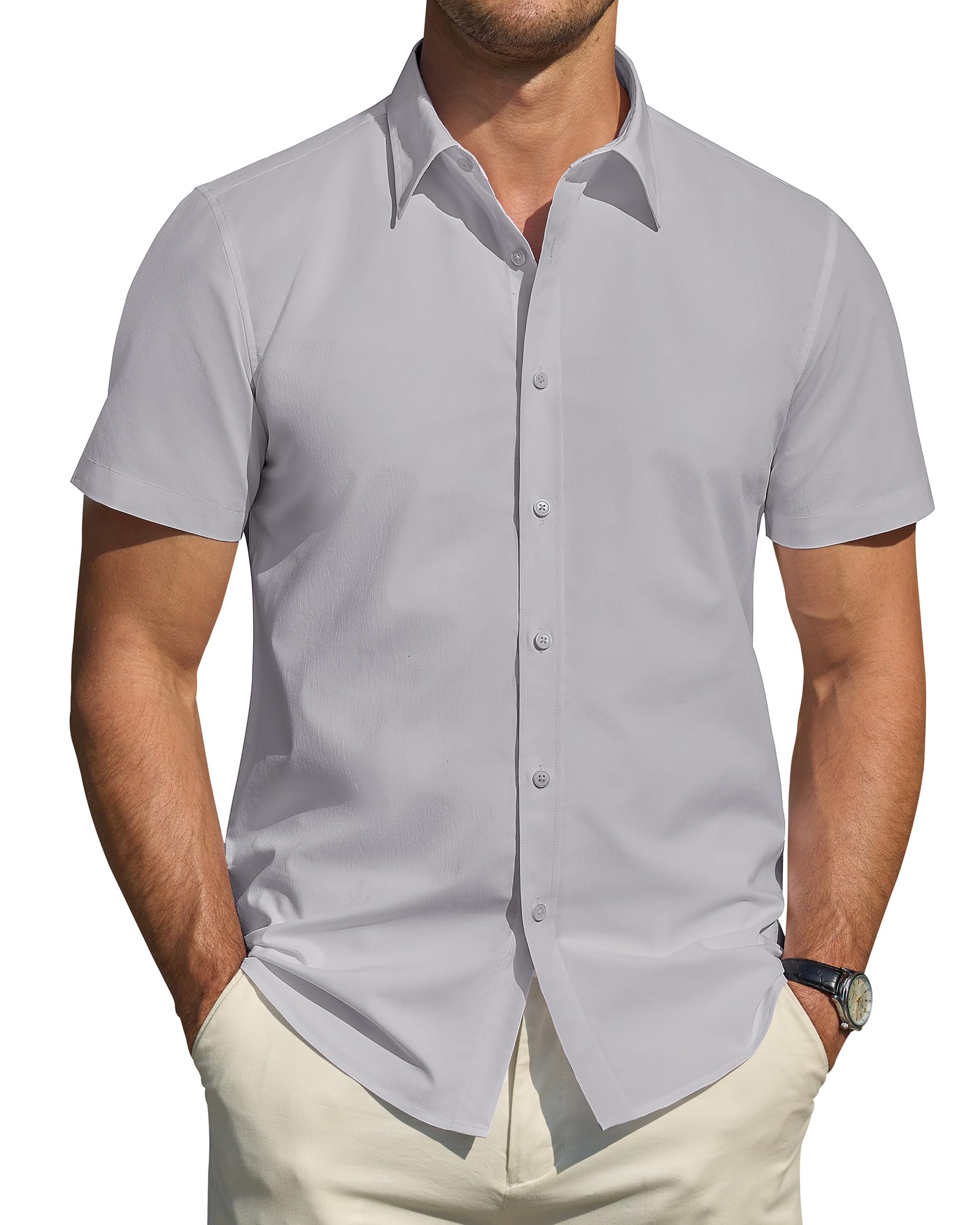 J.VER Hemd Herren Kurzarm Fleckenschutz Regular Fit Herrenhemd Sommer Stretch Hemden Formales Hochzeit Freizeit Businesshemd