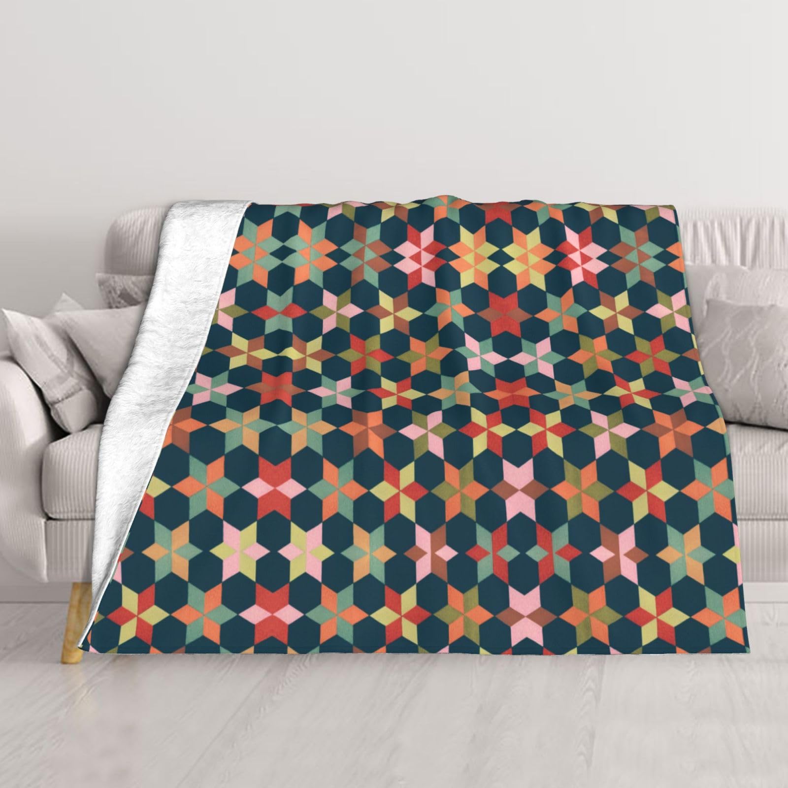 Couverture en flanelle légère super douce Geometriske, plaid chaud 152x127 cm