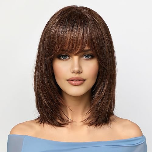 KKU 12 Inch Dark Brown Wigs Human Hair for Women,