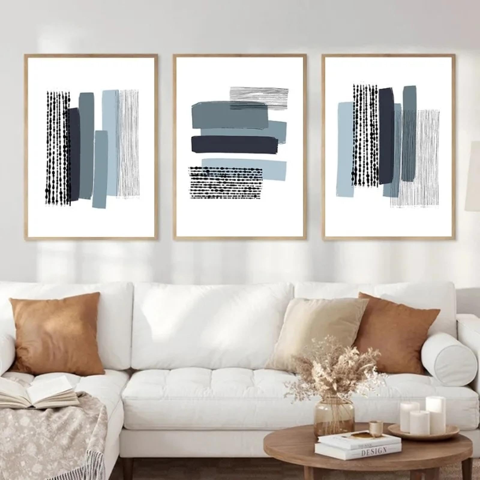 Tableau abstrait bleu gris KemneT pour habiller un mur vide avec elegance