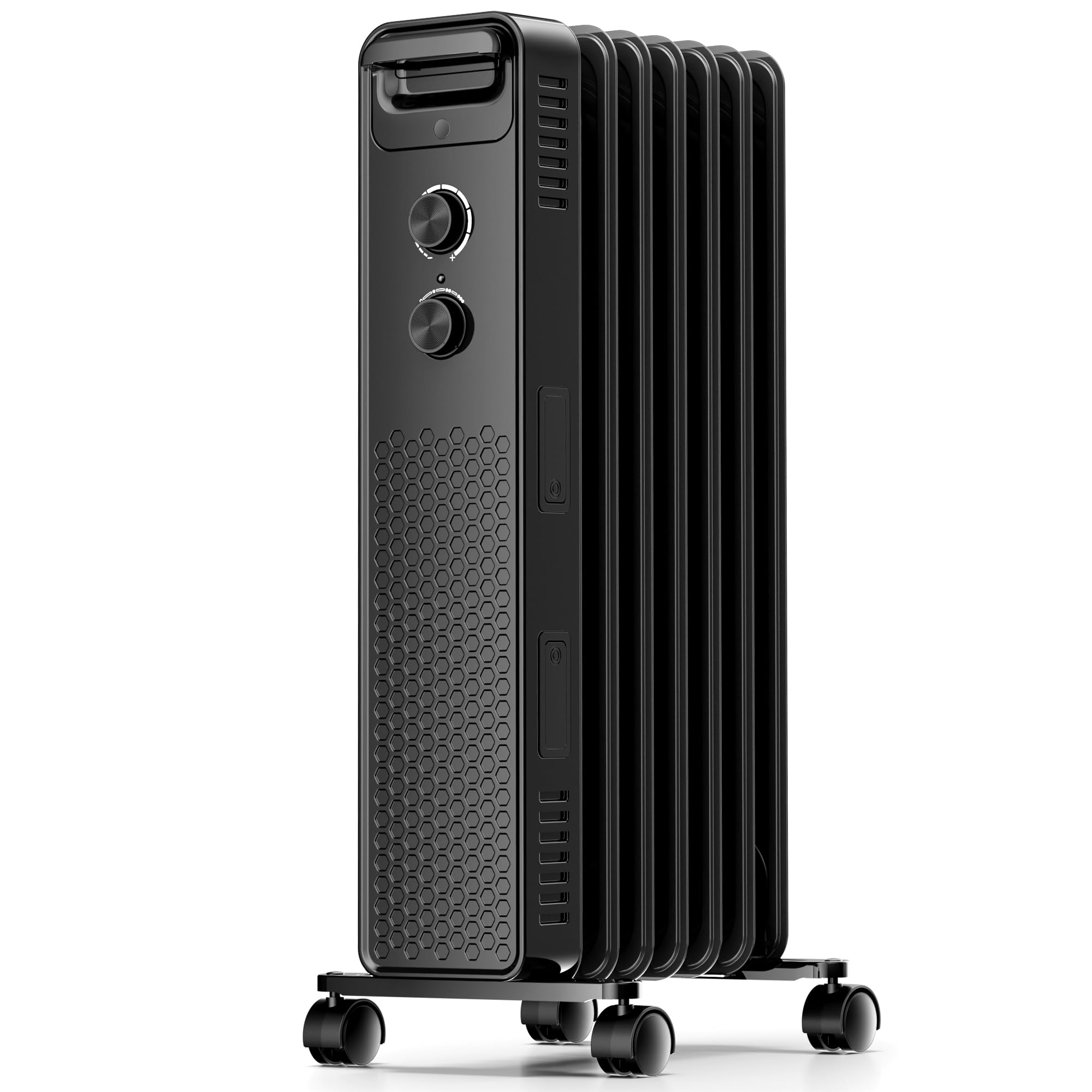 Portable Electric Radiator Heater, Space Oil Filled Heaters with 3 Heat Settings, Adjustable Thermostat, Overheat & Tip-Over Protection For Indoor Use,1500W (Deep Black)