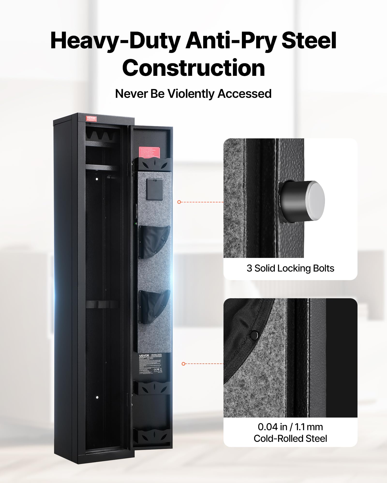 VEVOR Cassaforte per Armi Fuciliera 250 x 220 x 1335 mm, Armadio Ignifugo per Fucili in Acciaio Laminato a Freddo per Impieghi Gravosi con Tastiera Digitale e Chiave, Grande Armadio per Armi Lunghe