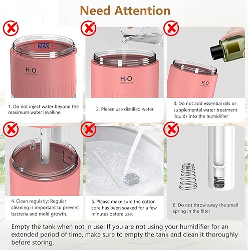 Miniatura 7 de Humidificadores pequeños para dormitorio de 11.8 fl oz, mini humidificador portátil para plantas de viaje, apagado automático, 2 modos de niebla,
