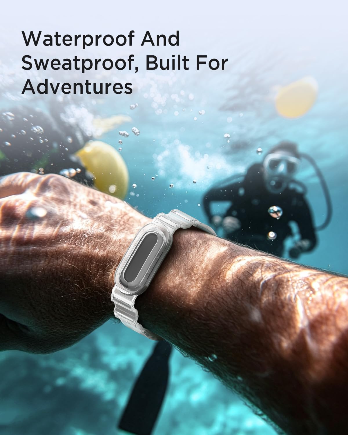 Miimall 2-Pack Sport Band for Google Fitbit Air, Water & Sweat Resistant, Rugged Breathable Replacement Case Band, Transparent Crystal Adjustable TPU Strap Bumper Case for Fitbit Air for Women Men
