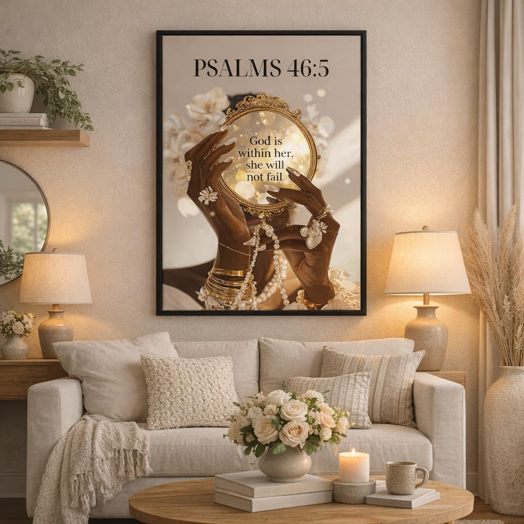 Framed Black Girl Wall Art African American Woman Decor Trendy Abstract Black Girl Painting Picture Christian Canvas Fashion Religious Scripture Poster Print for Bedroom Living Room 16x24 Inch