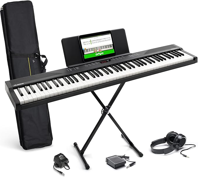 Alesis Recital Play 88 Key Keyboard Piano with 480 Sounds, Speakers, USB MIDI, Carry-Bag, Stand, Headphones, Pedal and Piano Lessons for Beginners
