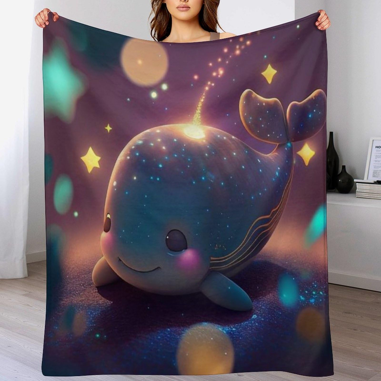 Couvre-lit en polaire fine contre les nuits fraîches avec imprimé baleine 3D
