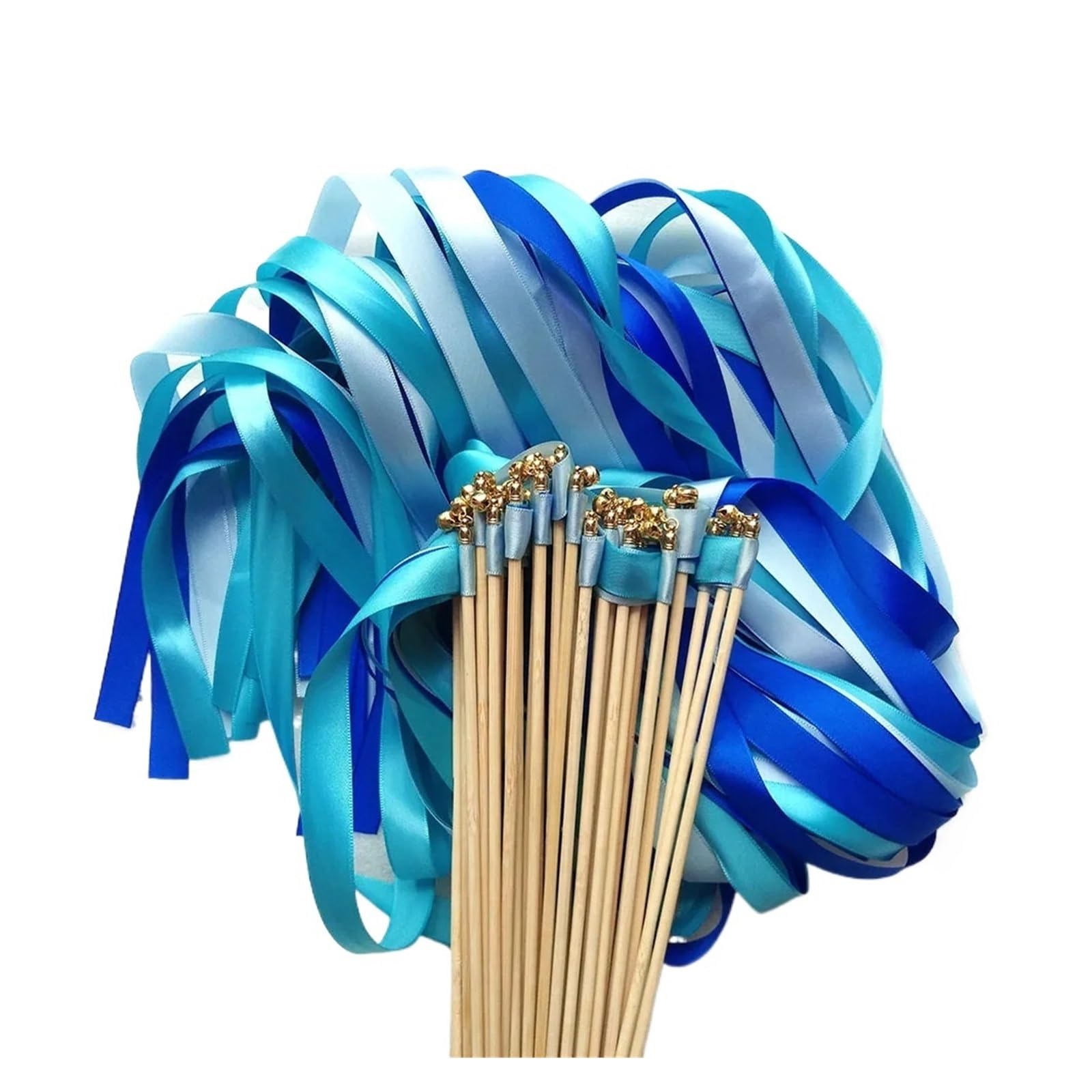 Mieszane kolorowe wstążki, Multicolor Wedding Wands Rhythmic Dance Ribbons Bells Streamers Party Decor Pack Of 50/20 pcs(Blue,50pcs)