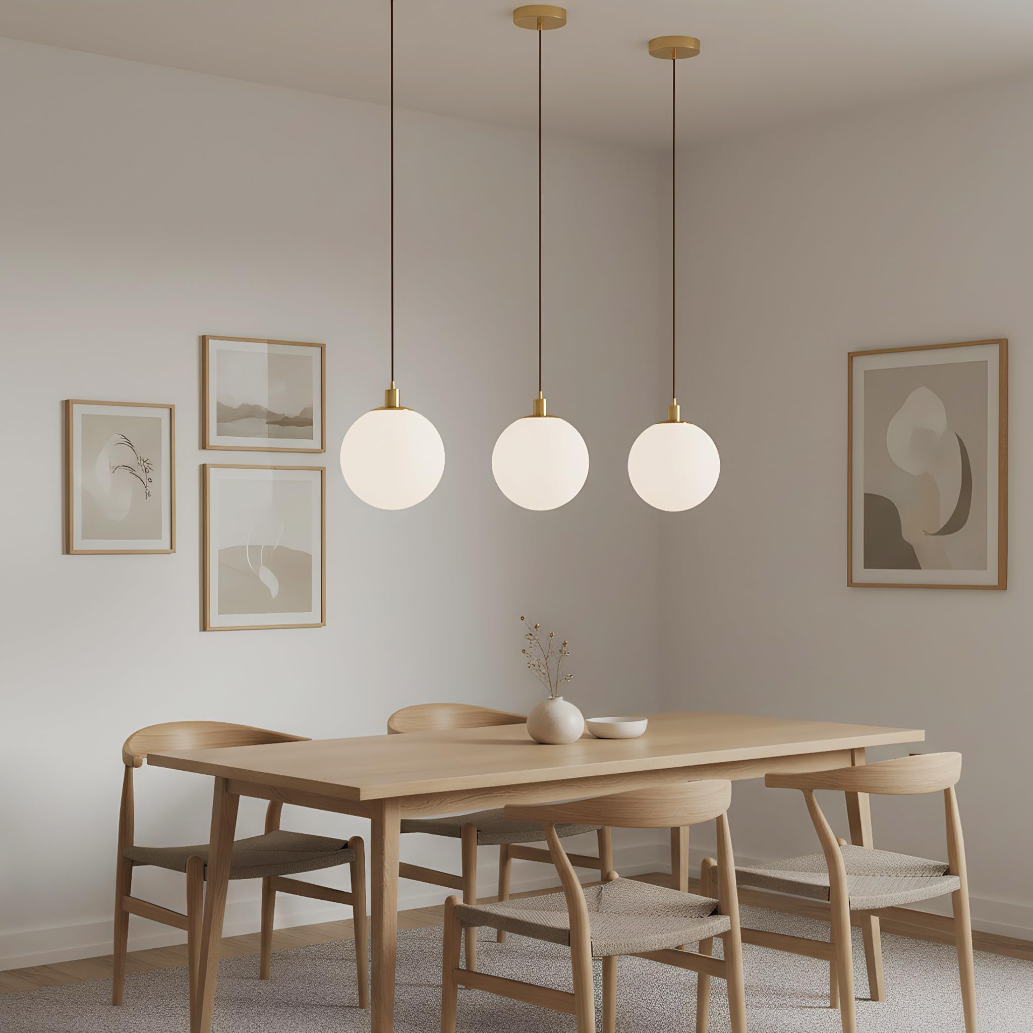 Luz de Suspensión de Bola de Cristal Blanca Moderna, Iluminación de Lámpara de Colgante con Montajes de Latón, Luz Colgante de Techo Para Cocina de Salón Dormitorio (20CM)