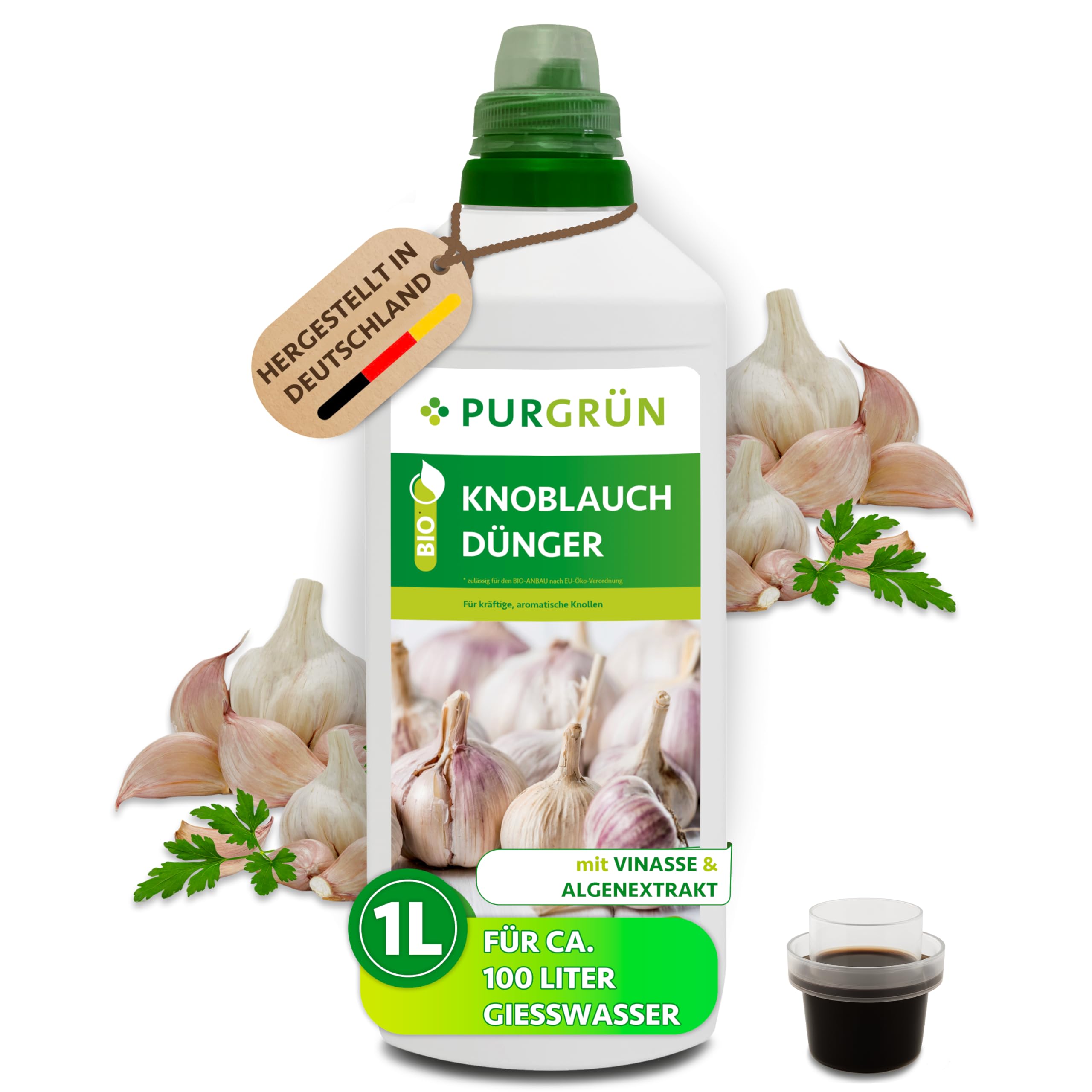 Purgrn Bio-Knoblauch-Dnger 1 Liter  Organische Rezeptur   Premium-Flssigdnger  NPK 4+1+7  Mit Algenextrakt & Vinasse  Extra  Kalium fr ein intensives Aroma  Ohne tierische Inhaltsstoffe : Amazon.de:  Garten
