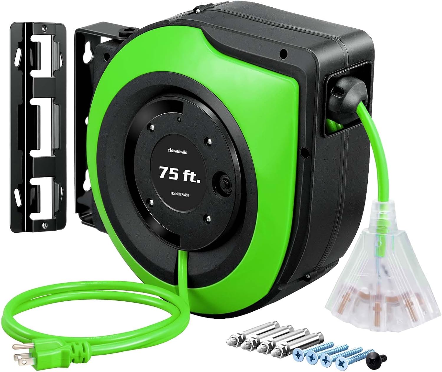 DEWENWILS Retractable Extension Cord Reel, 75 FT Heavy Duty Power Cord