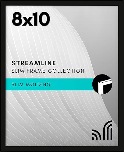 Americanflat Portarretratos de 8 x 10 pulgadas con vidrio inastillable, colección Streamline, marco de fotos de borde fino para mesa y exhibición de