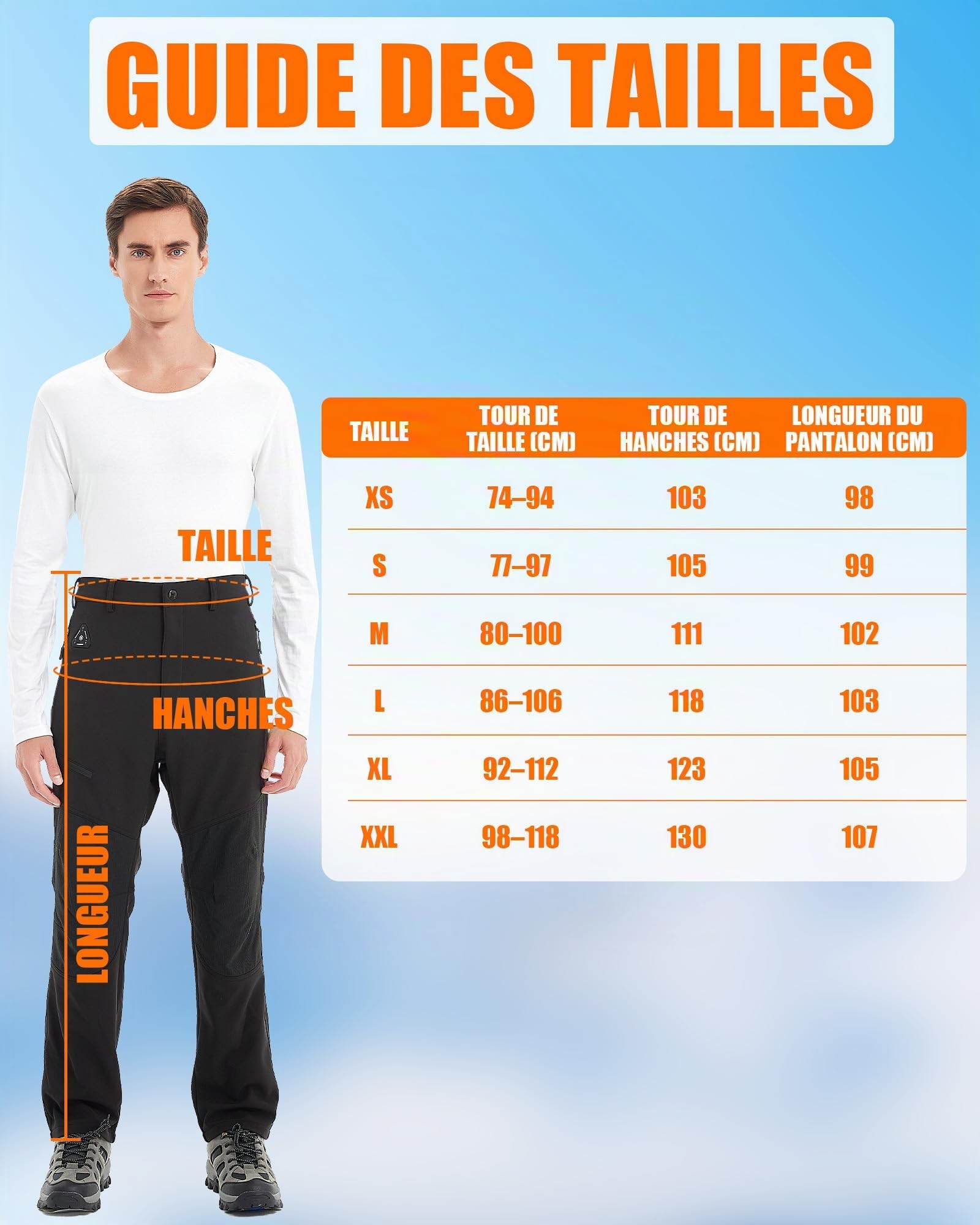 Pantalon Chauffant Femme & Homme avec Batterie 7,4V 20000mAh et Commande 4-en-1 – Pantalon Thermique Imperméable ave (FR/ES, Alpha/Lettres, S, Taille Normale, Taille Normale, 20 000 mAh – Noir)