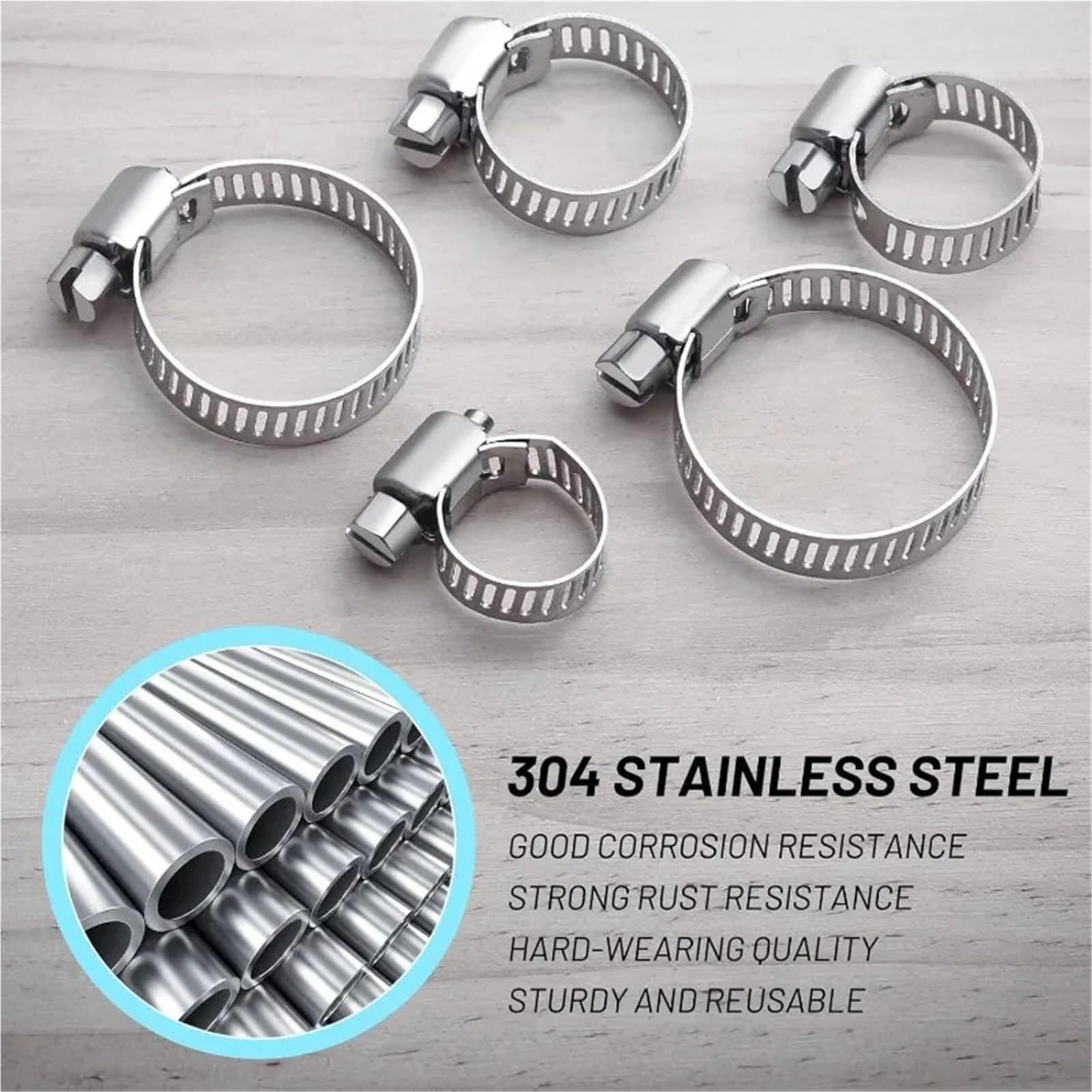 10 Stück verstellbare Schlauchschellen aus Edelstahl – Robustes Schlauchschellen-Set for Wasser-, Kraftstoff- und Silikonschläuche(78-101mm)
