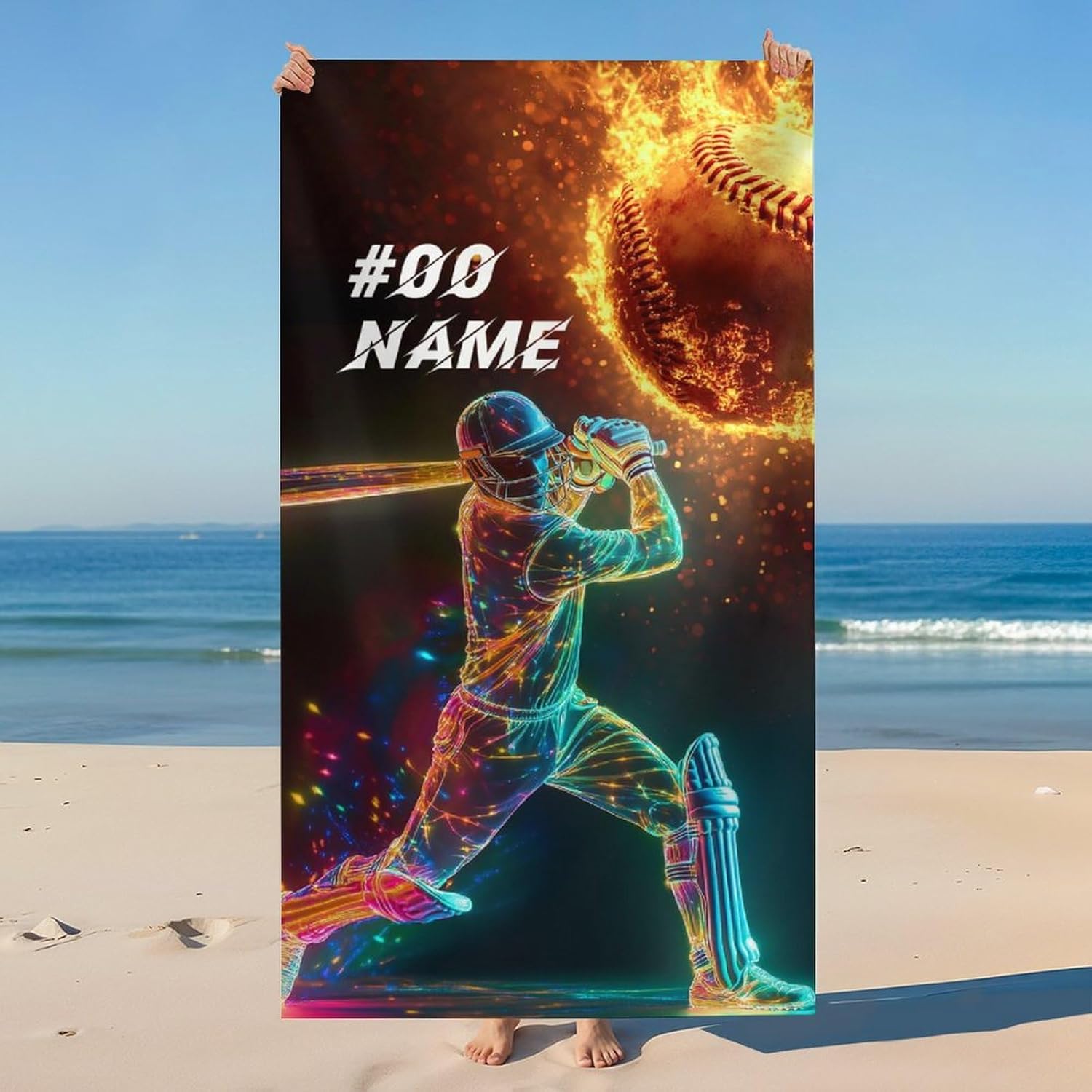 Beach Towel for Gift, Custom Baseball Beach Towels for Boys Men, Sports Gift, 40x70 Inch Sand Proof Pool Towel for Vacation Beach Swimming Camp Travel