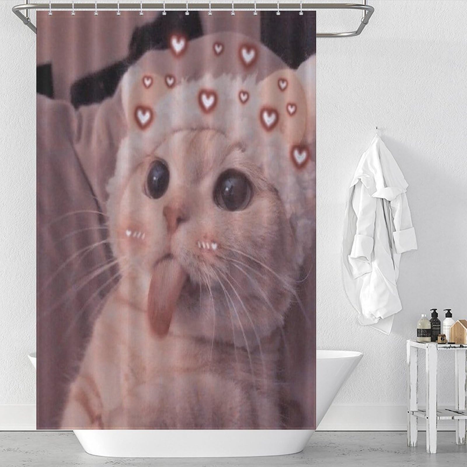 Rideau de douche chat mignon en tissu pour baignoire familiale lavable 122x183cm