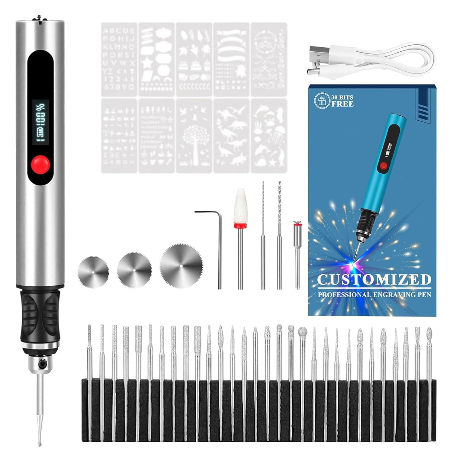 3-Speed Cordless Mini Drill Pen, Rechargeable DIY Electric Hand Drill with Small Drill Bits, Micro Drill Set for Jewelry Making Resin Keychains(Silver)