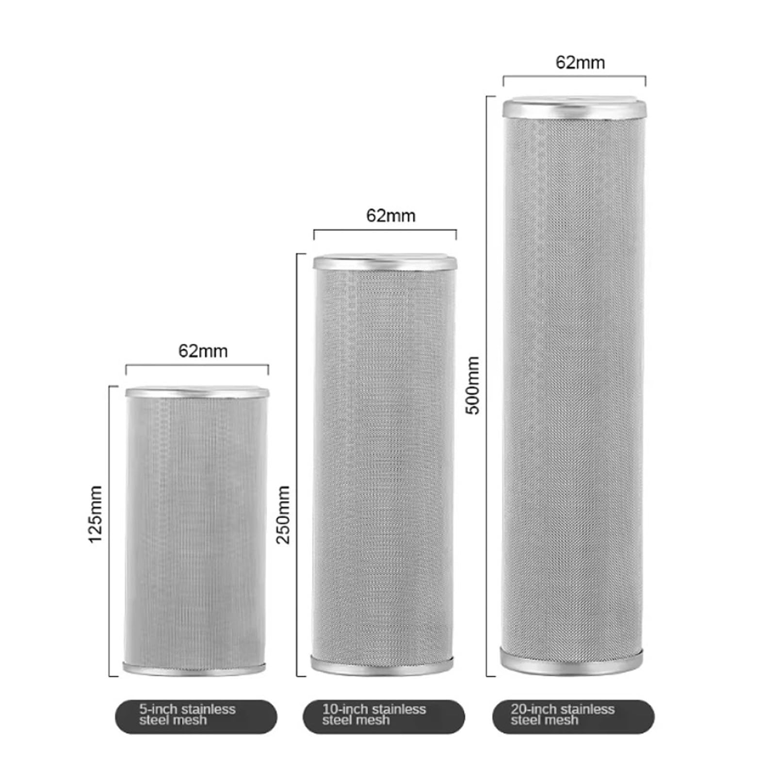 Piezas De Repuesto De Elemento De Filtro De Agua Lavable, Vela De Filtro Purificador De Agua Resistente A Altas Temperaturas, Acero Inoxidable De 5/10/20"(20inch-20microns)