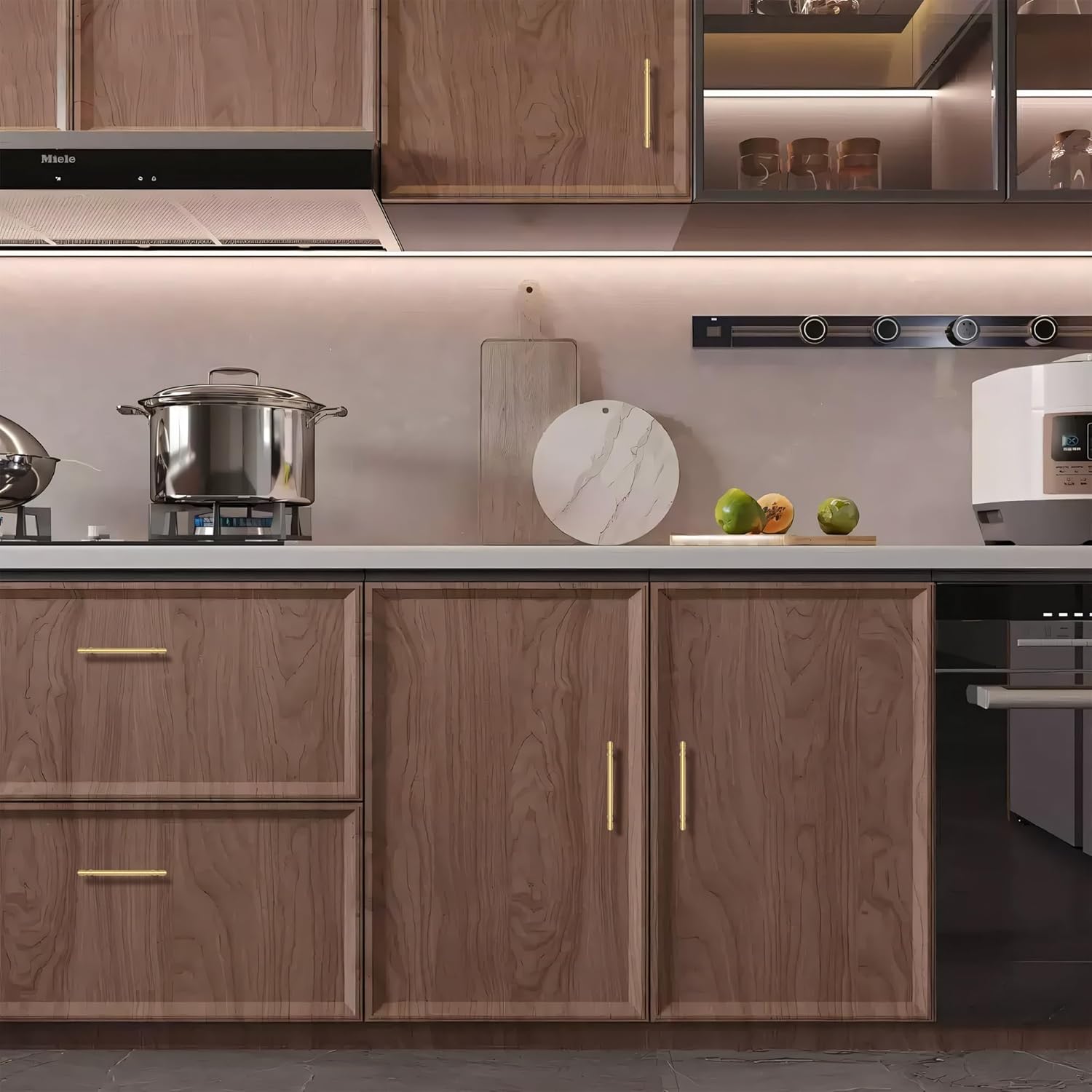 5 Pack Brushed Gold Solid Brass Cabinet Handles,Kitchen Drawer Pulls, 6-3/10 Inches Furniture Door Handles for Cupboard Bedroom Wardrobe(Antique)