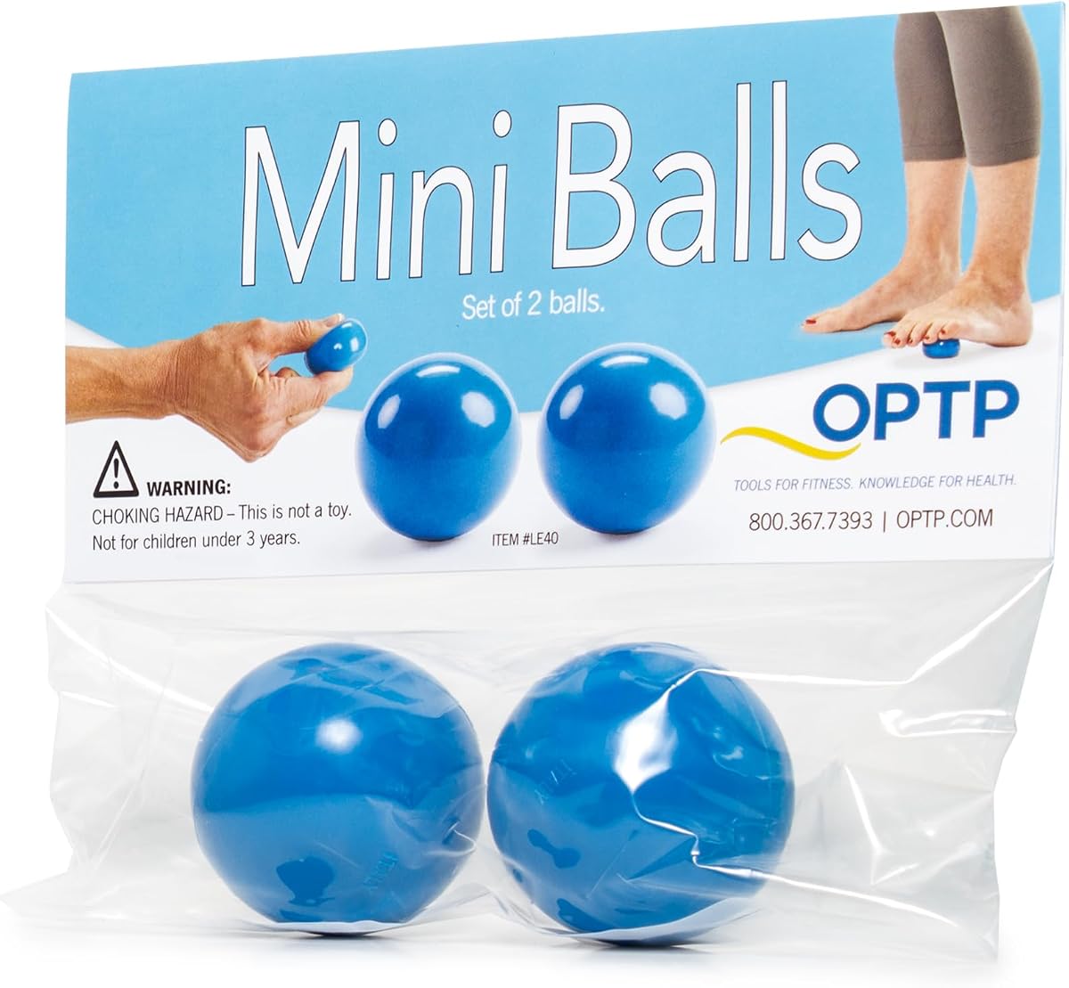Mini Balls – Vinyl Air-Filled Self-Massage Ball Set of 2, Blue, 1.5" | Self-massage balls for hand & foot therapy, small therapy balls for strength & fine motor skill development, Made in Italy