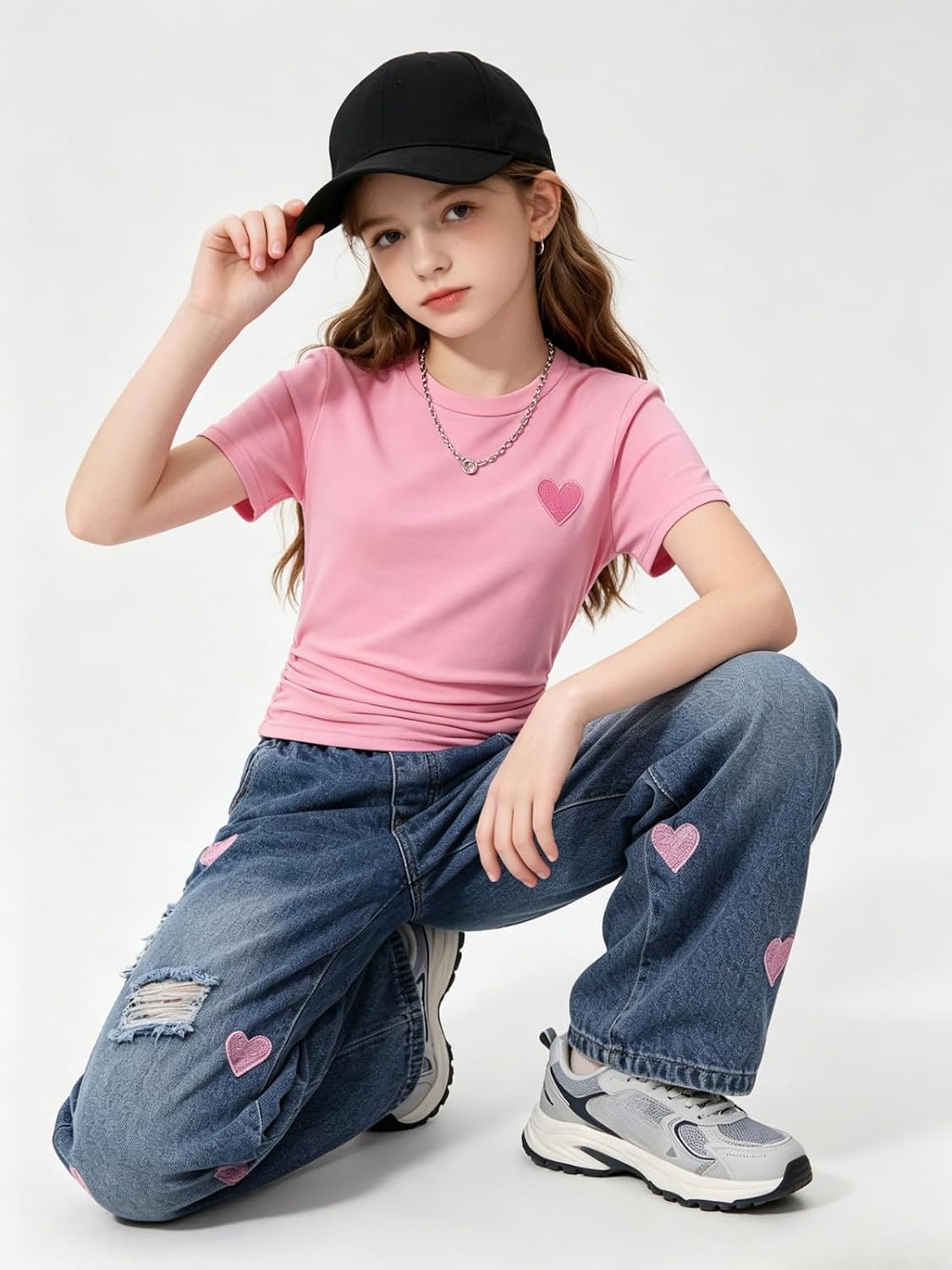 Girls Outfits 2 PCS Short Sleeve Top Jeans Pants Clothes 7-14Y