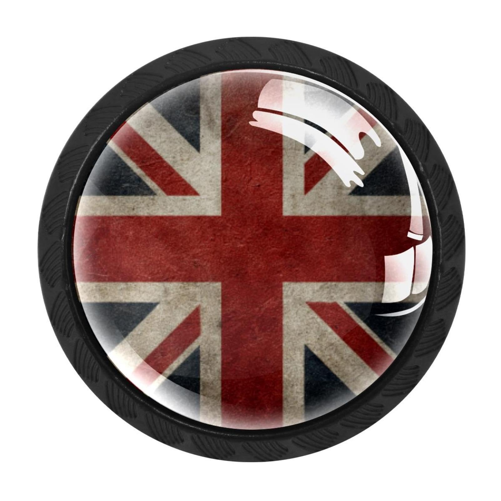 CHENZZZZ 4 Pieces Union Jack Flag Vintage (1) Drawer Knobs, 35mm Black Cabinet Knobs, Drawer Pulls and Knobs, Dresser Drawer Knobs, Cabinet Hardware Kitchen Cabinet Knobs