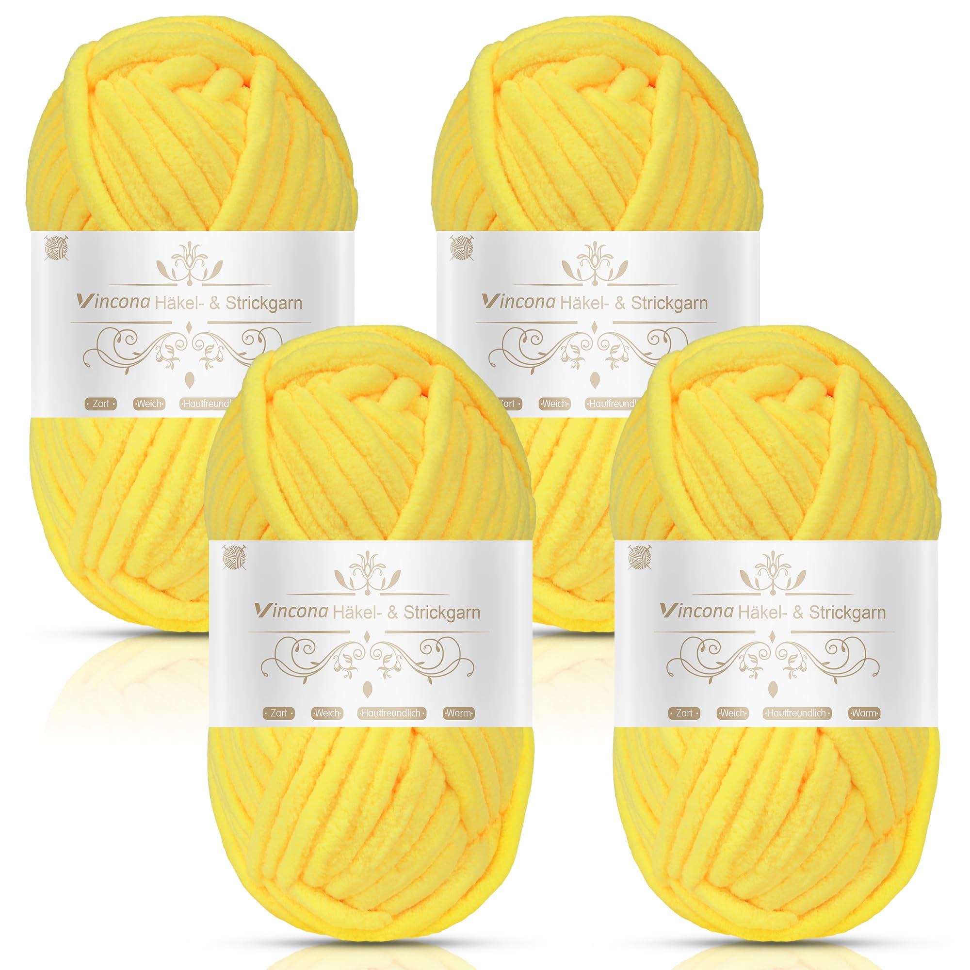 Vincona Chunky Yarn 4 x 100g Multi-Colored Soft Chunky Wool for Hand Knitting, Thick Yarn for Knitting 100g Balls, Soft Fluffy Velvet Thick Knitting Yarn for Crochet Blankets,Amigurumi Chicken Yellow