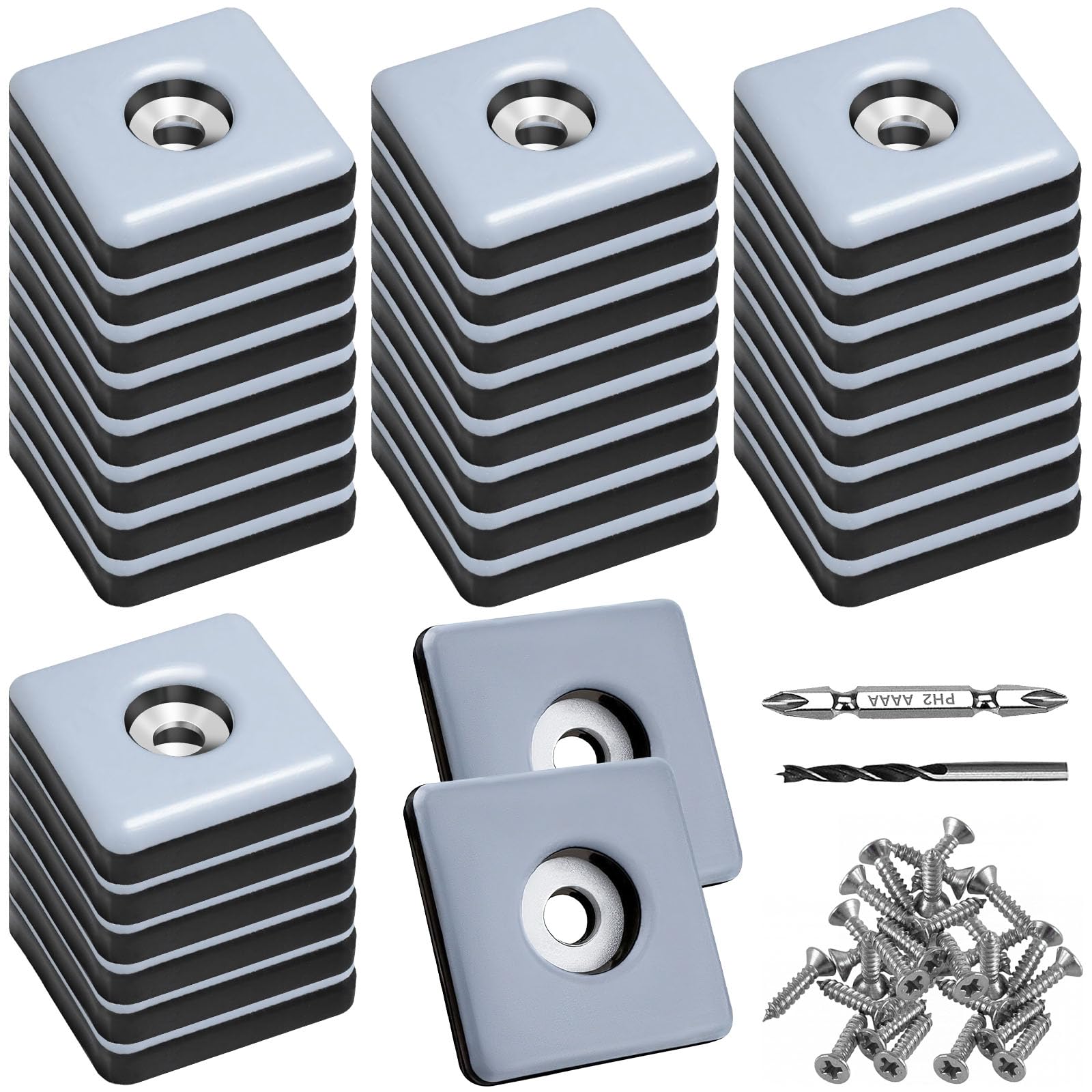 32 Piezas Deslizadores de Teflón para atornillar Ø 30mm Deslizadores para Muebles Cuadrados con 32 Tornillos de Acero Inoxidable PTFE para protección eficaz de Sus Muebles sillas Suelos