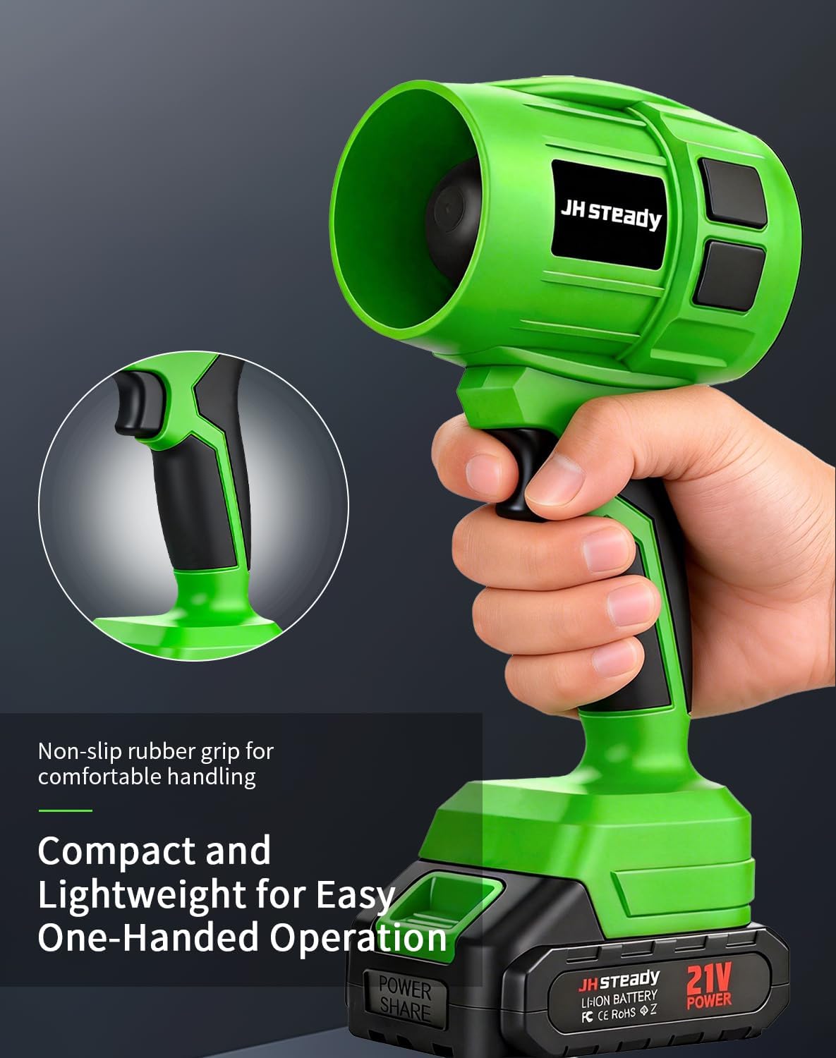 21V Cordless Leaf Blower, 30000RPM High-Speed Mini Handheld Blower with Battery & Charger, Stepless Variable Speed, Lightweight Yard Blower for Lawn, Patio, Driveway, Garage & Light Snow